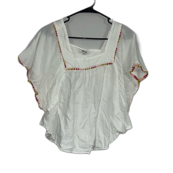 Madewell White Pompom Butterfly Top Size Medium - Picture 4 of 7